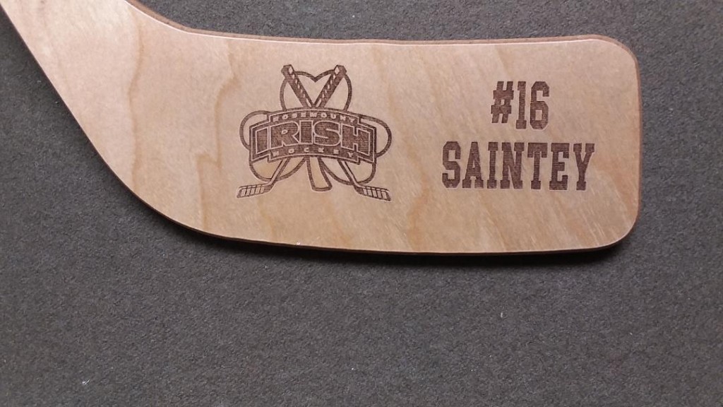 Laser engraved mini hockey sticks